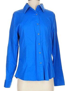 SASSILA Top Blue Button Front Long Sleeve Collar High-End Designer $350 NWT